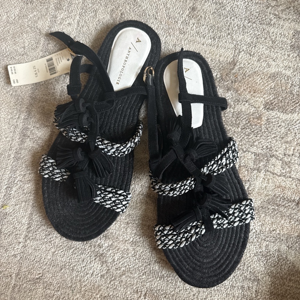 Anthropologie Black and White Braided Sandals